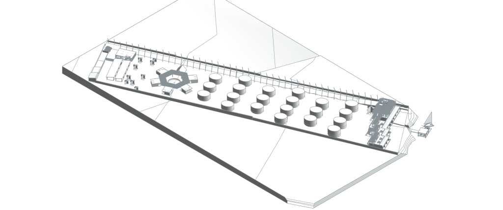 Bamboo Hotel — gerçek Revit geometrisinden soluk aksonometrik görünüş.