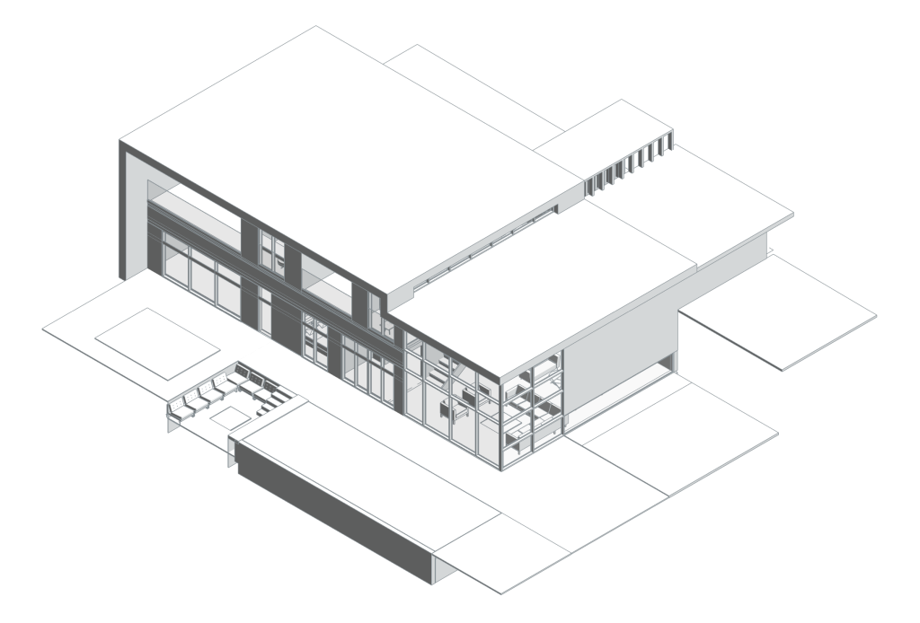 Konut Kaş Villaları — gerçek Revit geometrisinden soluk aksonometrik görünüş.