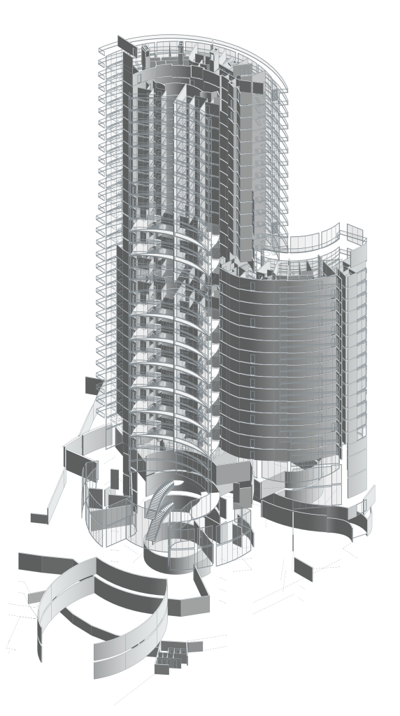 Konut Projesi (I339): gerçek Revit geometrisinden beyaz zeminli soluk aksonometrik görünüş.