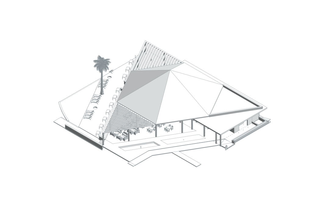 Nadir Hotel — gerçek Revit geometrisinden soluk aksonometrik görünüş.