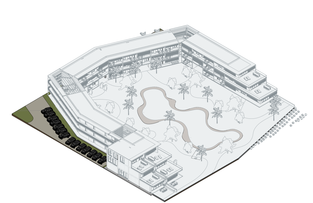 Pongwe Seasons — seçilen mimari dosya ve yüklenen bağlamın gerçek Revit geometrisinden aksonometri.