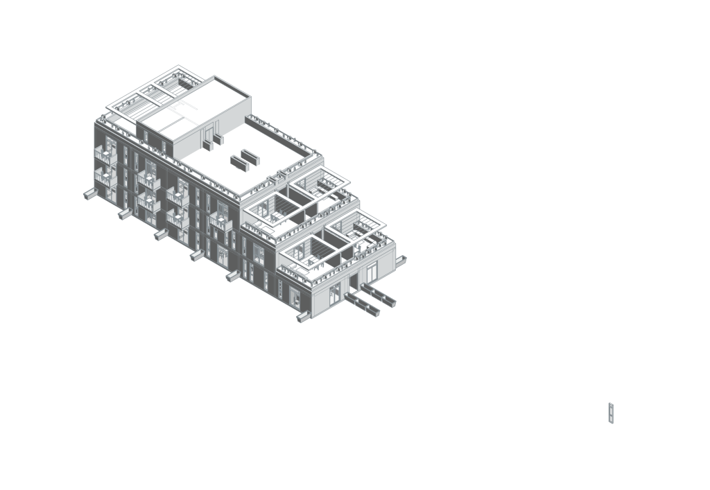 Soul Afrika Paje — gerçek Revit geometrisinden soluk aksonometrik görünüş.