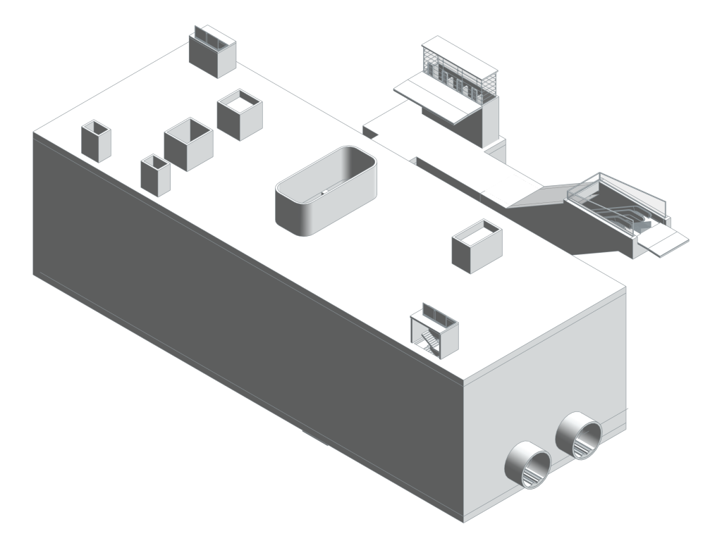 YHT Gar–Kuyubaşı–Esenboğa Raylı Sistem Hattı: gerçek Revit geometrisinden beyaz zeminli soluk aksonometrik görünüş.