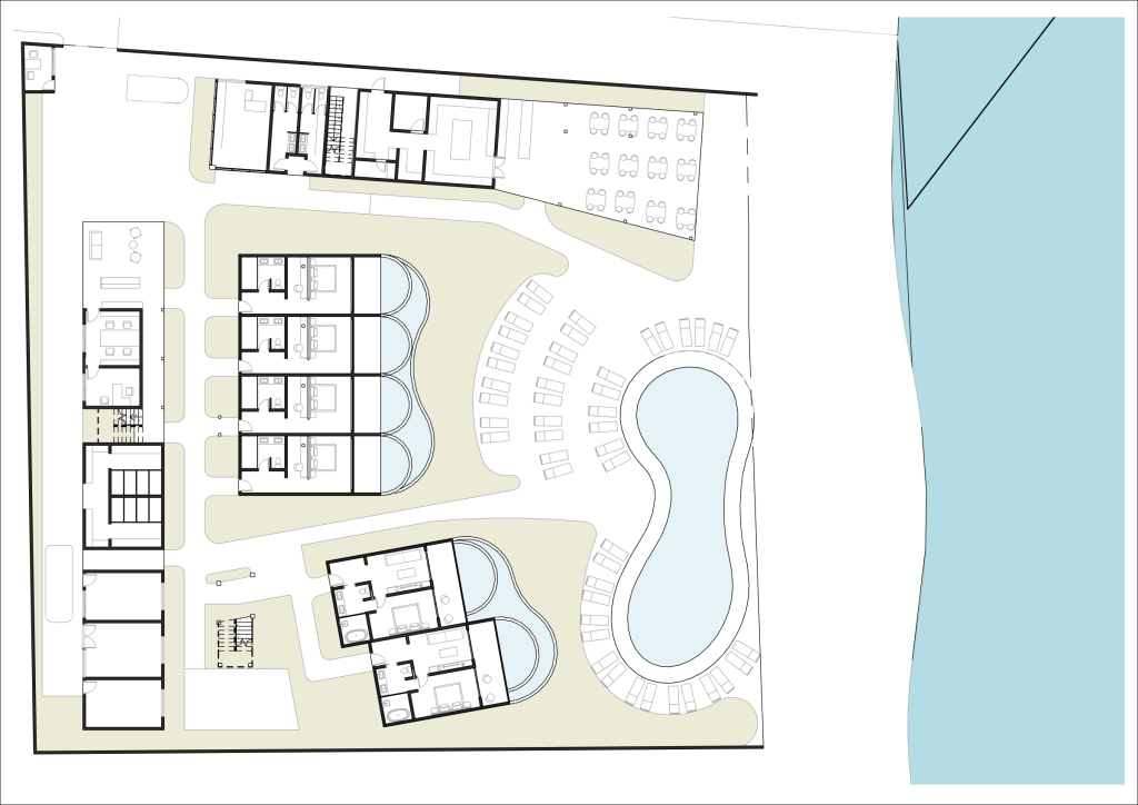 Osman Hotel: havuz, konaklama birimleri ve ortak alanları gösteren Revit vaziyet paftası