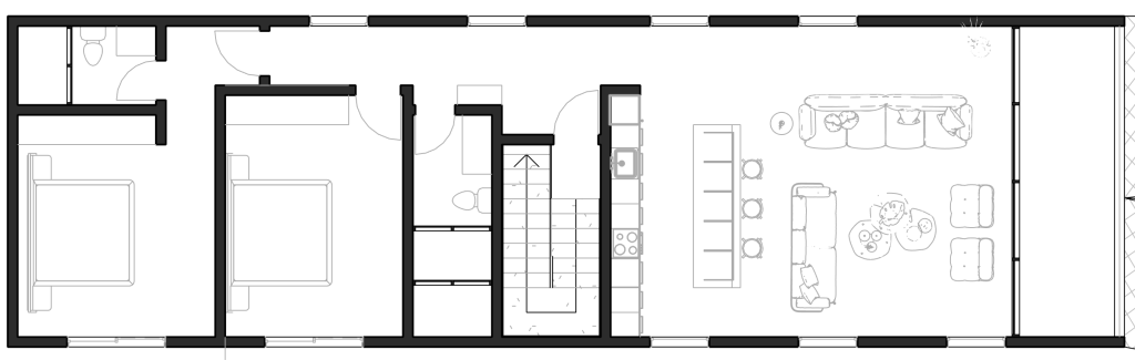 Osman Hotel: yatak odaları, oturma, mutfak ve balkon ilişkisini gösteren konaklama planı